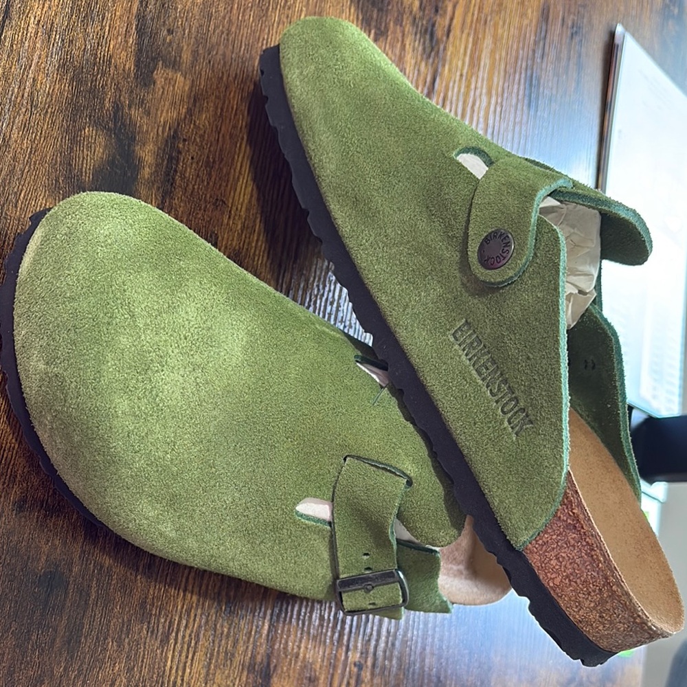 Birkenstock Olive Suede Slip-Ons